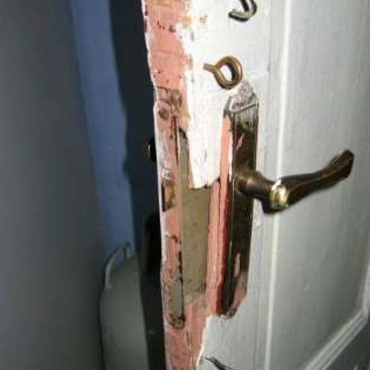 Damaged latch entrance door